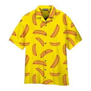 NEW Men 3D Print Funny Food Hot Dog Button Up Shirt 3X